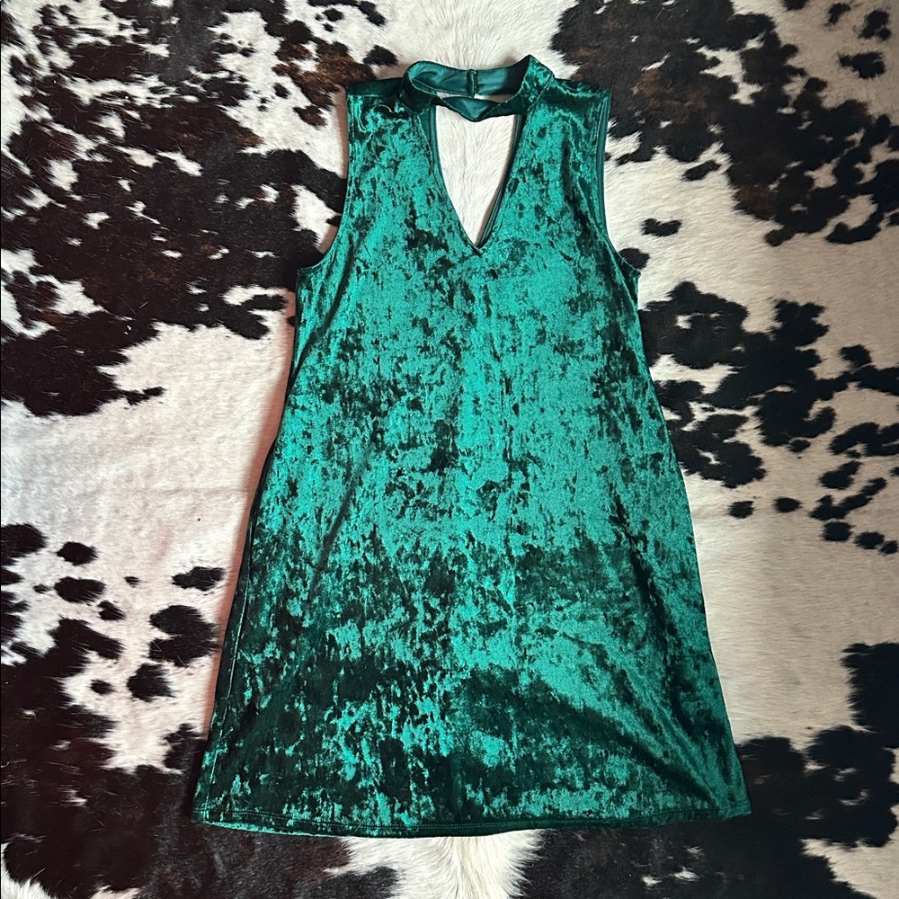 Y2K by & by Deep Emerald Green Velvet Mini Dress Size Medium